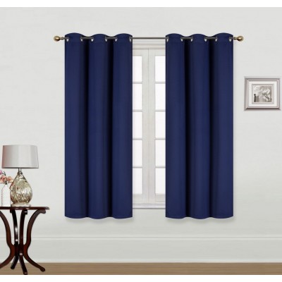 (K68) NAVY BLUE 2-Piece Indoor and Outdoor Thermal Sun Blocking Grommet Window Curtain Set, Two (2) Panels 35" x 63" Each   